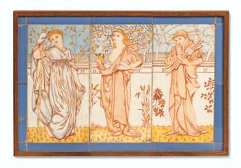 A MINTON, HOLLINS &amp; CO. FRAMED TILE PANEL, THE DESIGN ATTRIBUTED TO E.W. GODWIN