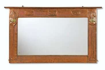 AN ARTS CRAFTS COPPER OVERMANTLE MIRROR