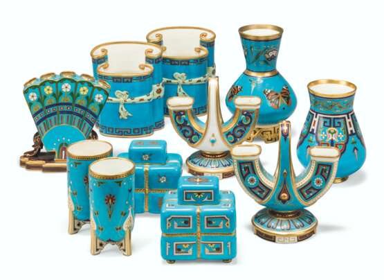 A COLLECTION OF MINTON PORCELAIN TURQUOISE-GROUND VASES - фото 1