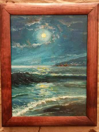 Oil painting “Marine midnight”, Fiberboard, Oil, Морская полночь, море волна прибой, Ukraine, 2021 - photo 1