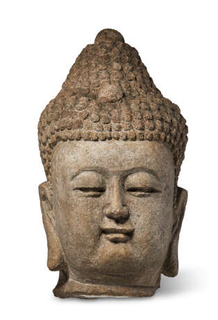 A GREY STONE HEAD OF BUDDHA - Foto 1