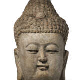 A GREY STONE HEAD OF BUDDHA - photo 1
