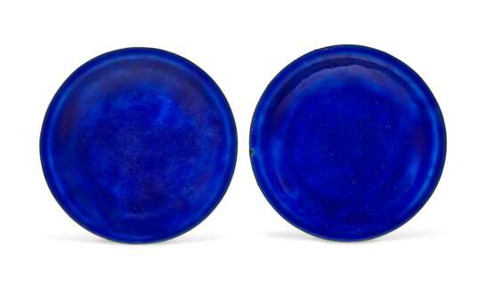 A PAIR OF BLUE-ENAMELED METAL DISHES - photo 1