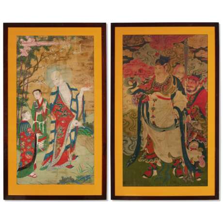 TWO LARGE SILK PAINTINGS OF IMMORTALS WITH ATTENDANTS - Foto 1
