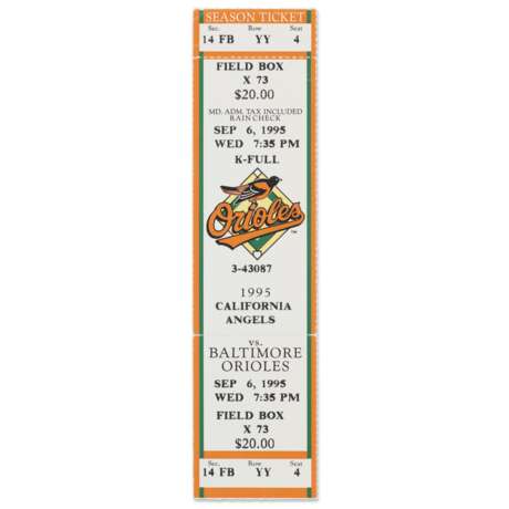 Collection of (4) Cal Ripken Jr. Related Tickets - фото 1