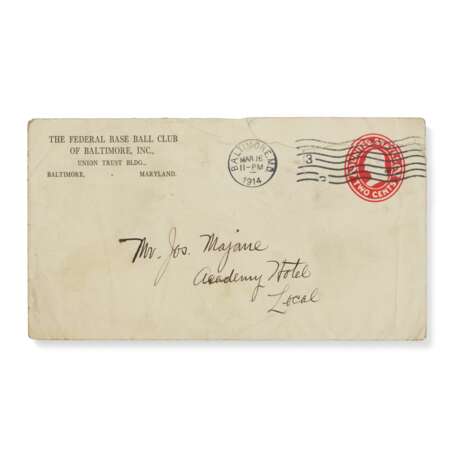 1914 Baltimore Federal League Typewritten Letter with Envelope - Foto 3