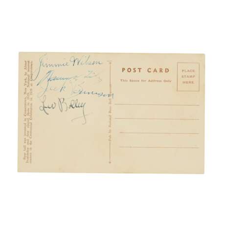 Johnny Evers, Bill McKechnie, et al Autographed Sepia Tone Hall of Fame Plaque Postcard c.1939 - photo 2