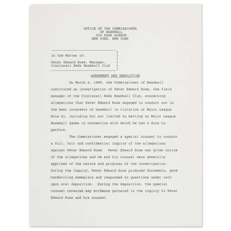 Pete Rose 8/23/89 Document Banned from Baseball - photo 1