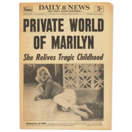 Set of (5) 1962 New York Daily News With Coverage of Marilyn Monroe's Passing - photo 5