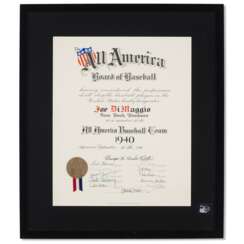 1940 Joe DiMaggio All America Board of Baseball Certificate Autographed by Babe Ruth (Joe DiMaggio Collection)