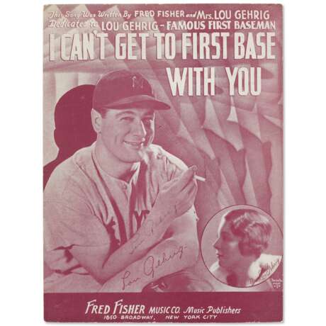 1935 Lou Gehrig Autographed "I Can`t Get to Base With You" Sheet Music - Foto 1