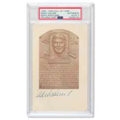 Scarce Eddie Collins Autographed Sepia Tone Hall of Fame Plaque Postcard c.1939 (PSA/DNA 7 NM)