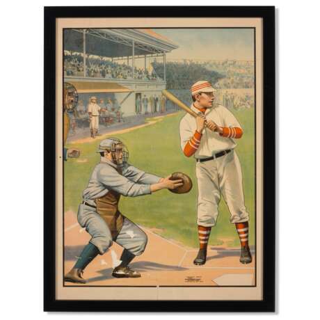 Baseball Color Lithographic Display Print c.1905 - Foto 1