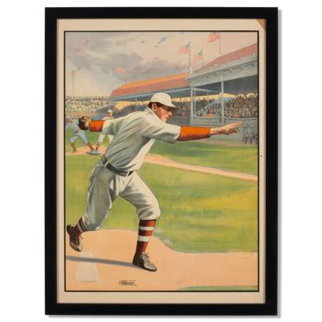 Baseball Color Lithographic Display Print c.1905 - фото 1