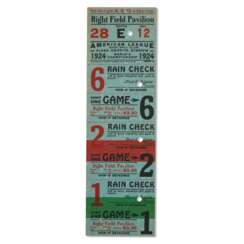 1924 World Series ticket strip (Games 1, 2, and 6)