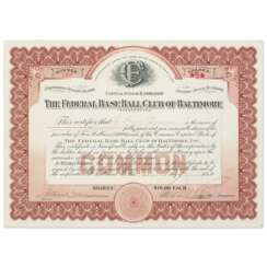 1914 Federal League Base Ball Club of Baltimore Stock Certificate
