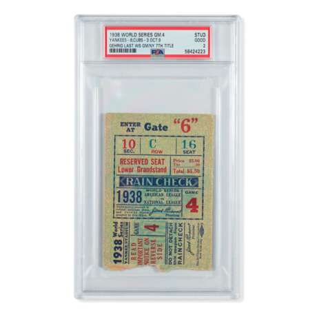 1938 World Series Game (4) ticket stub - Series clinching game and Gehrig`s last - фото 1