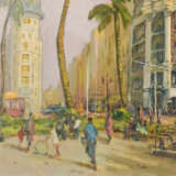 Painting “Large Oil Cityscape Painting Barcelona”, Francisco Planas Doria, oil on board, Impressionist, Spain, 1940's - photo 3