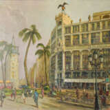 Painting “Large Oil Cityscape Painting Barcelona”, Francisco Planas Doria, oil on board, Impressionist, Spain, 1940's - photo 1