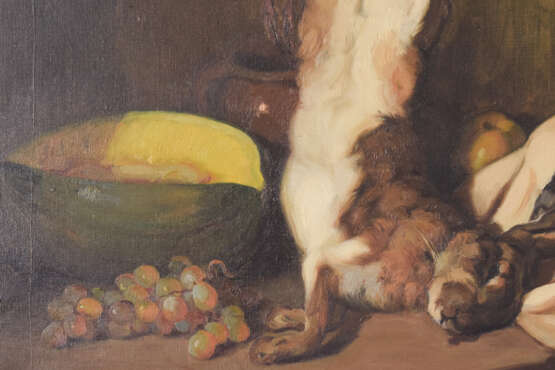 Painting “Still Life with Hare and Melon”, Guillermo Soliman Martinez (1908 - 1985), Oil on canvas, still life, Still life, Belgium, Mid 20th Century - photo 3