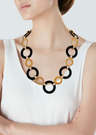 ONYX, ROCK CRYSTAL AND DIAMOND NECKLACE - фото 2