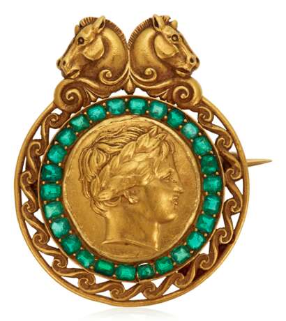 NO RESERVE | GOLD AND EMERALD BROOCH - photo 1