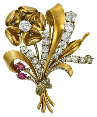 Meister. MEISTER RETRO DIAMOND, RUBY AND GOLD BROOCH - photo 1