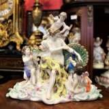 “The sculptural composition the lady with the amours and the peacock. Meissen XIX century” - photo 1