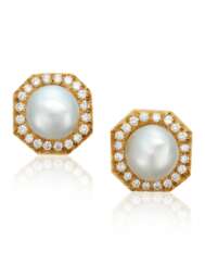 HENRY DUNAY CULTURED PEARL AND DIAMOND EARRINGS