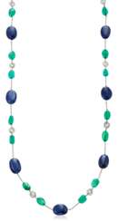 NO RESERVE | DIAMOND, SAPPHIRE AND EMERALD BEAD NECKLACE