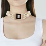 NO RESERVE | CULTURED PEARL, DIAMOND AND ONYX CHOKER NECKLACE - Foto 2
