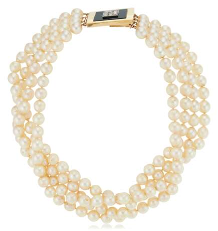 NO RESERVE | CULTURED PEARL, DIAMOND AND ONYX CHOKER NECKLACE - Foto 3