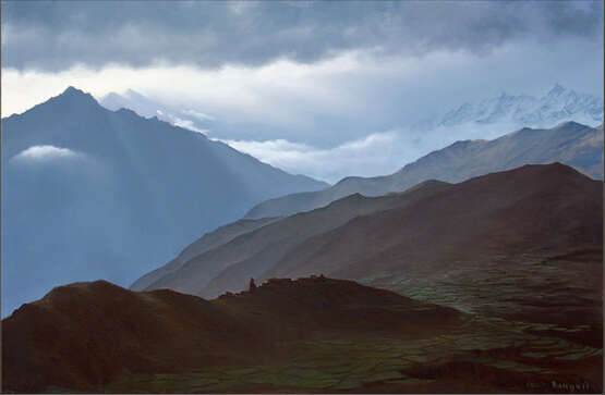 “FAN OF A FAN THE EARTH AND THE SKY (SACRED VALLEY OF MUKTINATH)” Landscape painting 2005 - photo 1