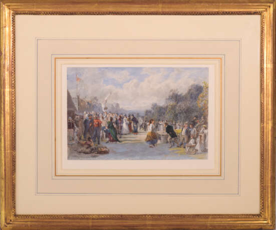 Painting “Village fair and the acrobat”, Richard Peter Richards, watercolour, Impressionist, United Kingdom, Mid 19th Century - photo 2