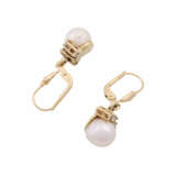 Ohrringe mit je 1 Perle gekrönt von 3 kleinen Brillanten, - Foto 3