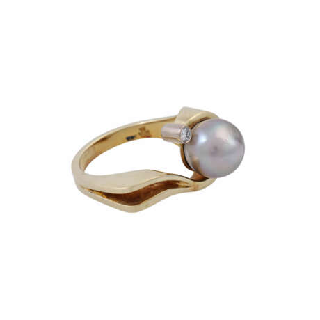 Ring mit silbergrauer Perle und kleinem Brillant von ca. 0,05 ct, - фото 1