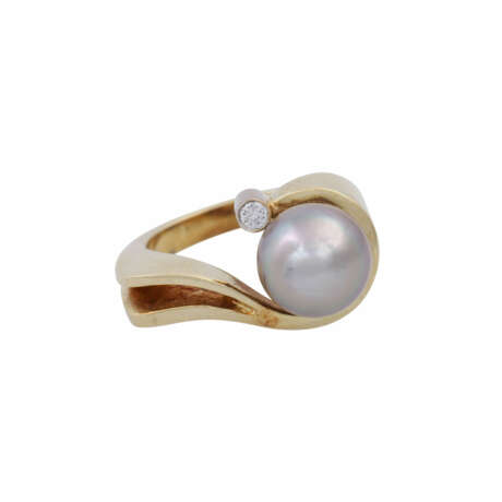 Ring mit silbergrauer Perle und kleinem Brillant von ca. 0,05 ct, - photo 2
