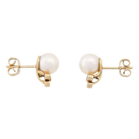Ohrringe mit Perlen und kleinen Brillanten zusammen ca. 0,04 ct, - Foto 2