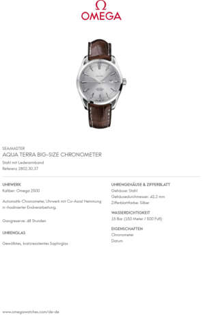 OMEGA Seamaster Aqua Terra "Big Size Chronometer", Ref. 28023037. Herrenuhr. - Foto 8