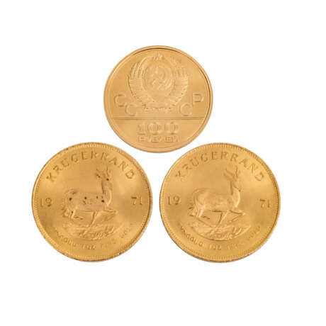 2,5 Unzen Gold: 2 x Krügerrand 1971 + 100 Rubel Moskau 1979 - Foto 1
