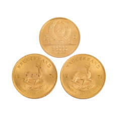 2,5 Unzen Gold: 2 x Krügerrand 1971 + 100 Rubel Moskau 1979