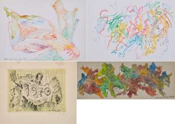 Mixed lot of 3 drawings and 1 graphic