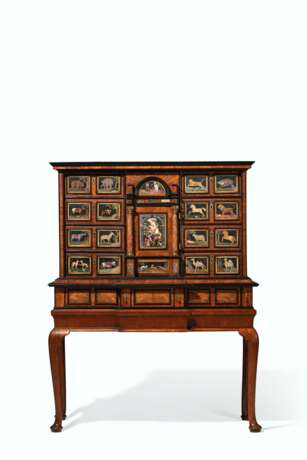 A CHARLES II PIETRA DURA-INLAID PADOUK AND EBONIZED CABINET-ON-STAND - фото 1