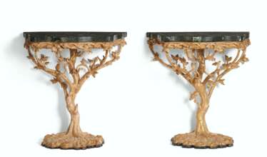 A PAIR OF GEORGE II GILTWOOD CONSOLE TABLES