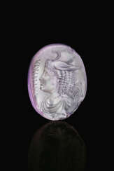 A GREEK AMETHYST RINGSTONE WITH A BUST OF A GODDESS