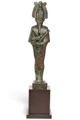 AN EGYPTIAN BRONZE OSIRIS WITH SILVER-INLAID EYES
