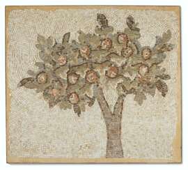 A LATE ROMAN MARBLE MOSAIC PANEL WITH A TREE