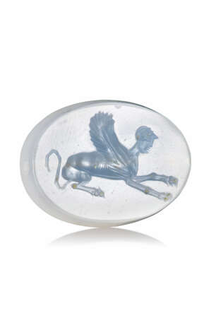 A GRECO-PERSIAN BLUE CHALCEDONY SCARABOID WITH A WINGED SPHINX - photo 1