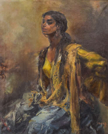 Portrait of a Beautiful Gypsy Girl Artiste inconnu Huile sur toile Portrait Mid 20th Century - photo 1