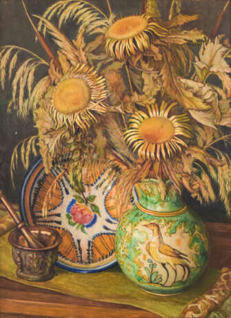Still Life with Sunflowers n/a Unbekannter Künstler Öl auf Leinwand Stillleben Mid 20th Century - Foto 1